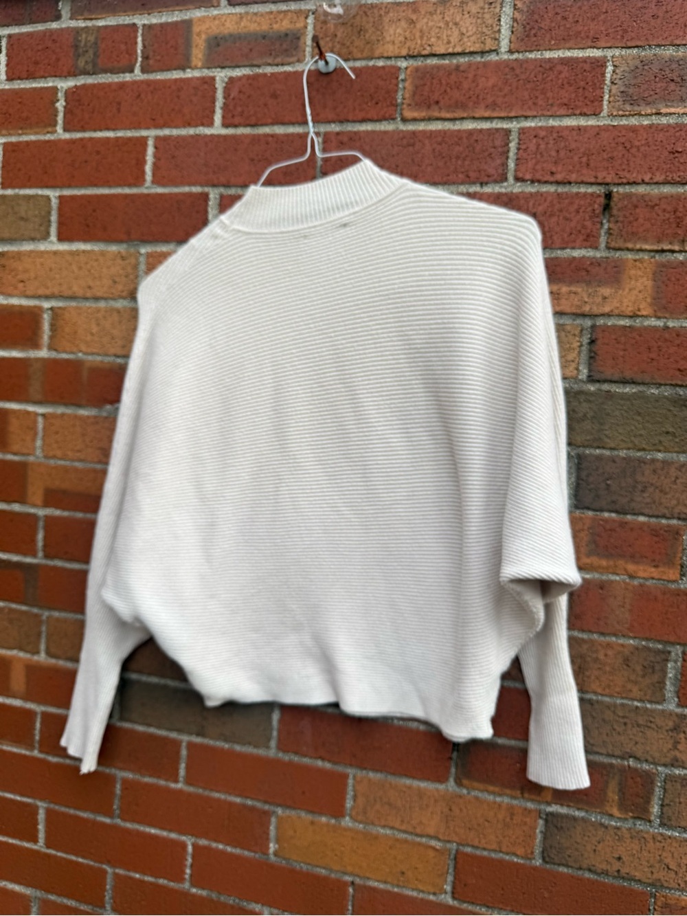 Zara Knit Cream Ribbed Mock Neck Dolman Sleeve Sweater Size Small - Picture 4 of 5
